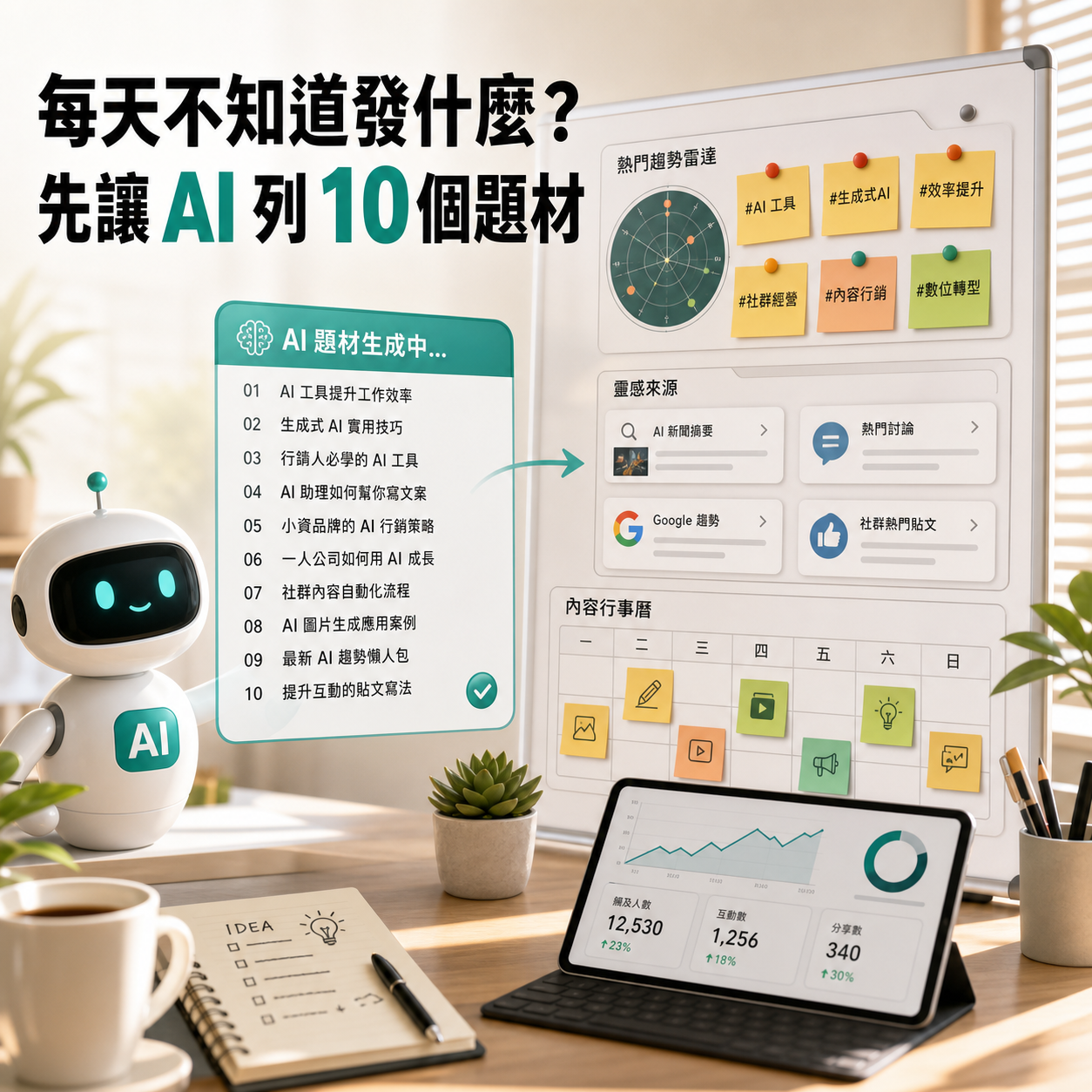 每天不知道發什麼？先讓 AI 列 10 個題材
